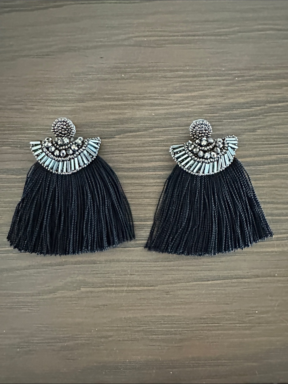 Noonday Collection Black Tassel Earrings with Silver Beadwork